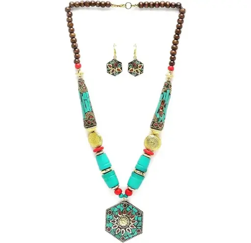 Traditional Tibetan Pendant Necklace Jewellery Set for Women