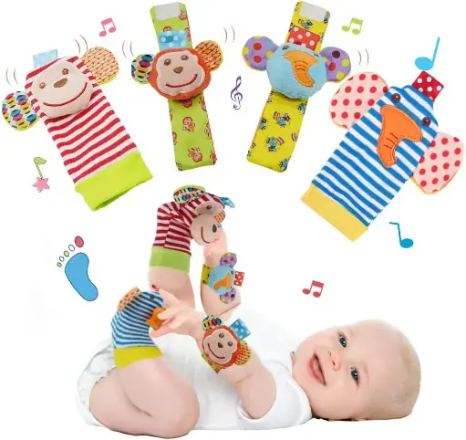  Baby Wrist Rattles Toys 0-3-6-12 Months & Foot Sock Rattle Toy
